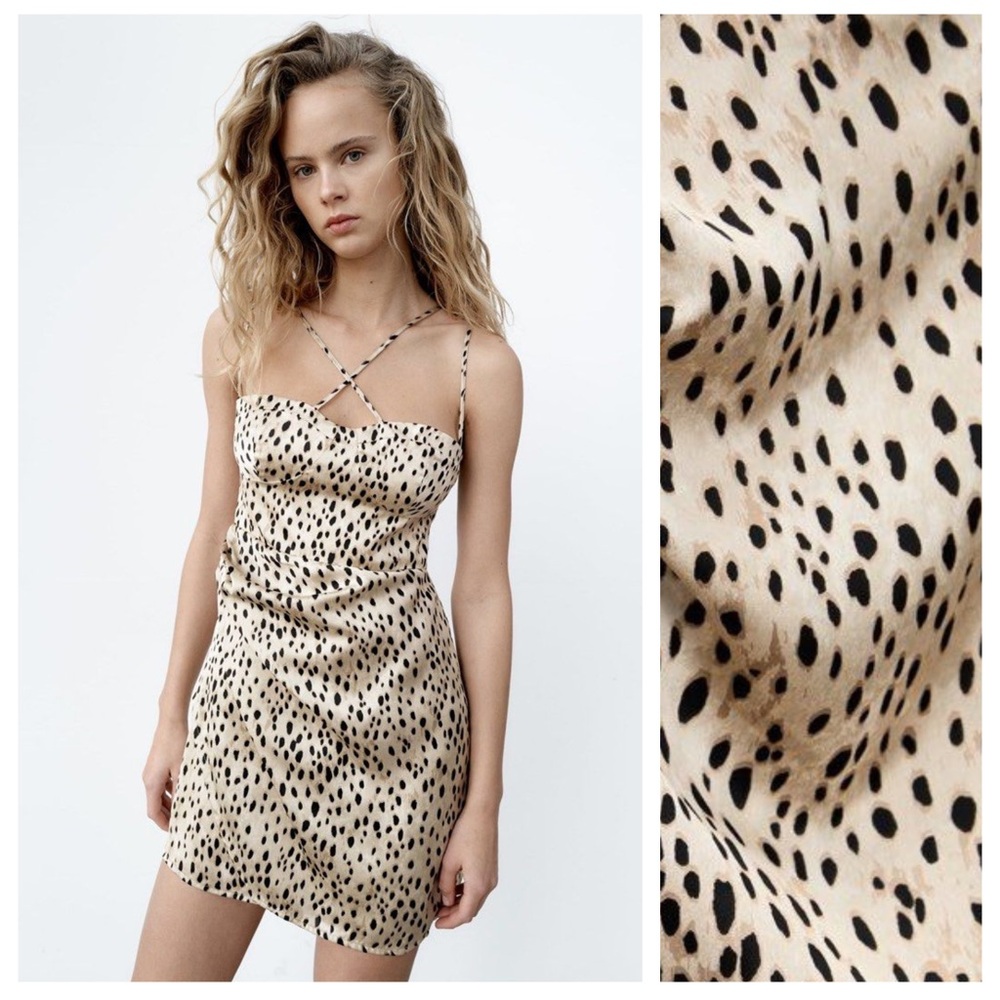 Zara Beige Animal Print Mini Dress